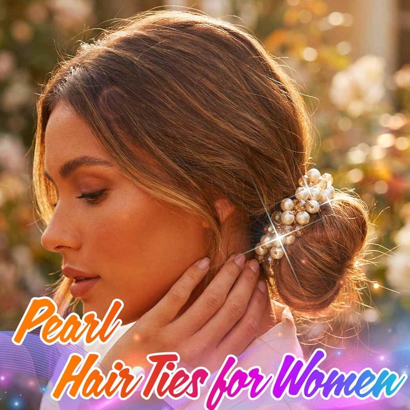 يونيكرا ربطات شعر يونيكرا اللؤلؤية، ربطات شعر مزينة بالخرز، حامل ذيل حصان، إكسسوارات شعر للنساء، عبوة من 3 قطع (لؤلؤ وأحجار الراين) - Image 3